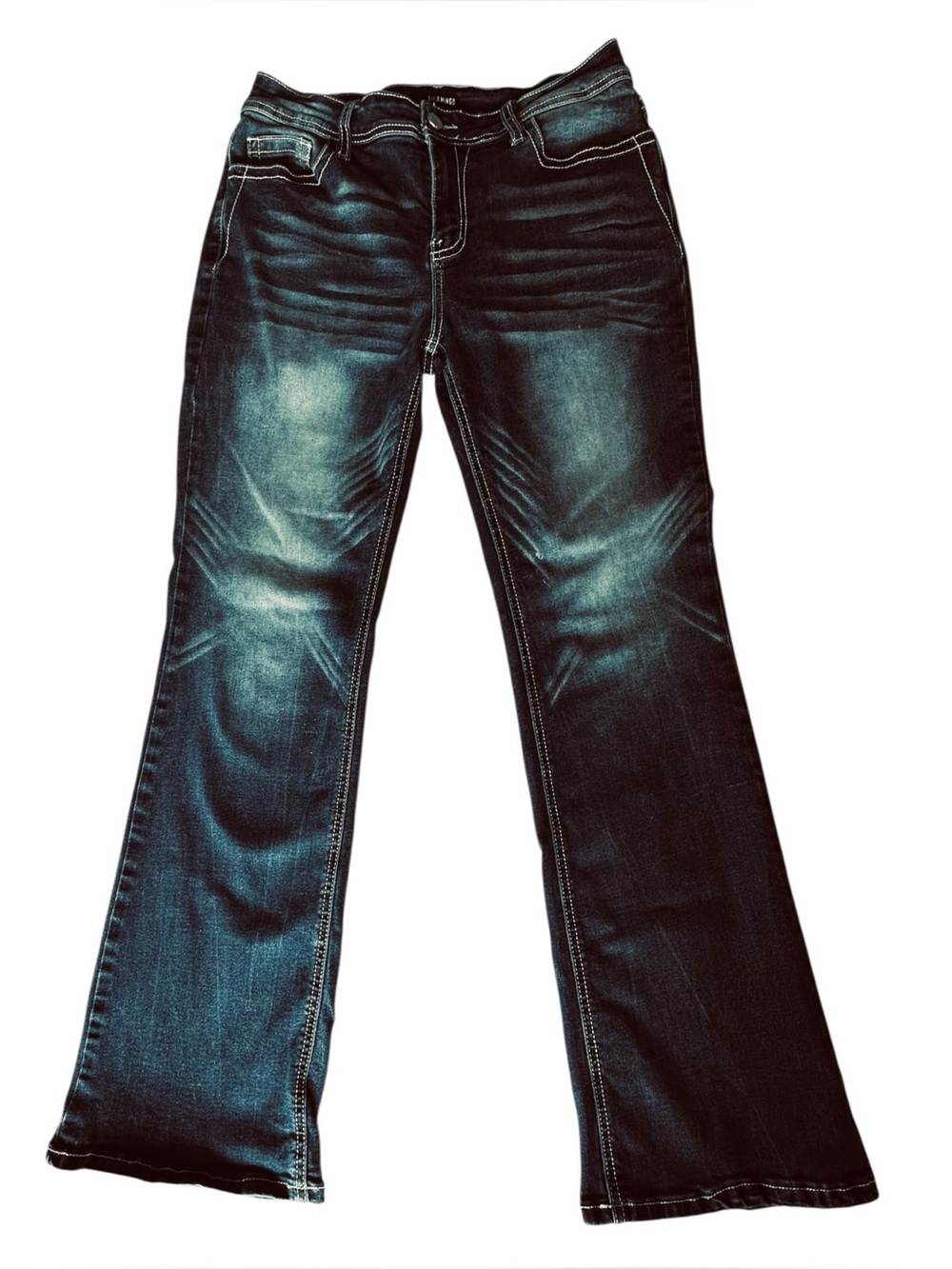 FLAMINGO WOMEN’S JEANS SZ L Embroidery Med Wash Stretch Flattering